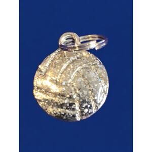 Sparkly Silvertone Volleyball Charm Pendant Jump Ring .75 Inches
